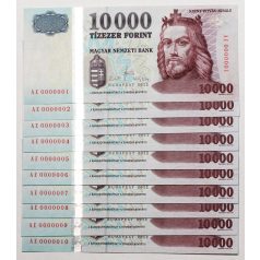   10000 Forint Bankjegy 2012 AE 0000001-10 legalacsonyabb sorszám