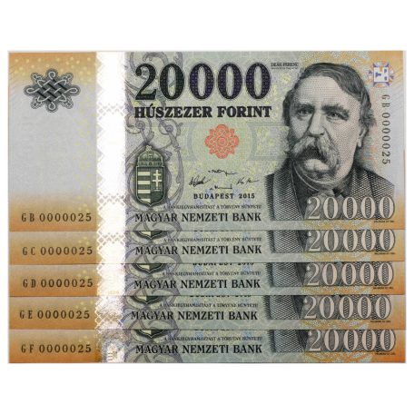 20000 Forint Bankjegy 2015 GB-GF nagyon alacsony azonos sorszám