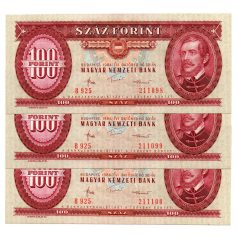   100 Forint Bankjegy 1984 aUNC fordított alapnyomat sorkövető 3db