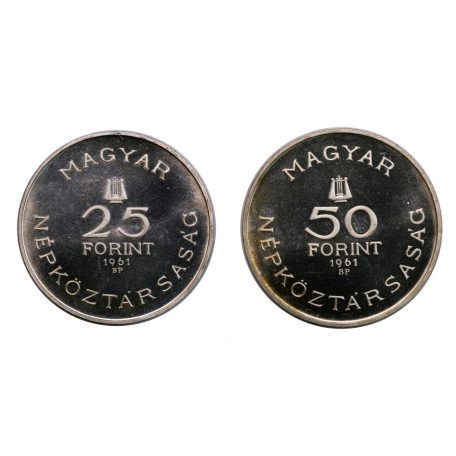 Bartók Béla emlékév 25 és 50 Forint 1961 Proof 37,5g Ag750