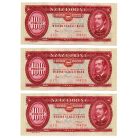 100 Forint Bankjegy 1984 UNC sorszámkövető 3db