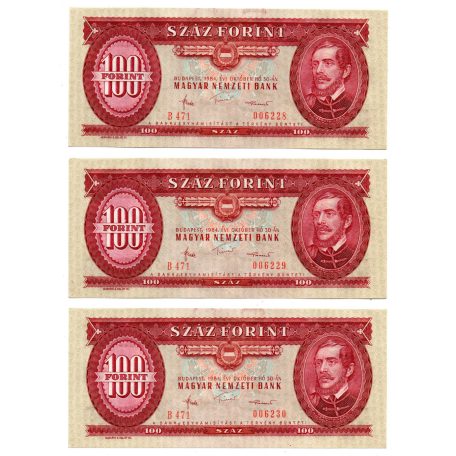 100 Forint Bankjegy 1984 UNC sorszámkövető 3db