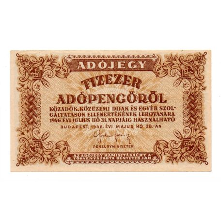10000 Adópengő 1946 P49B VF vastag hátlapi szöveg