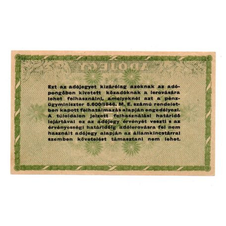 50000 Adópengő 1946 P50 VF hátoldalon festék feltapadás