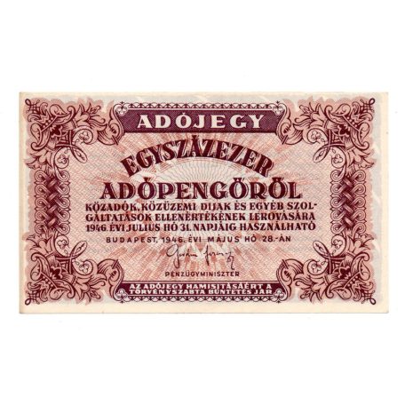 100000 Adópengő 1946 P51B aUNC-UNC