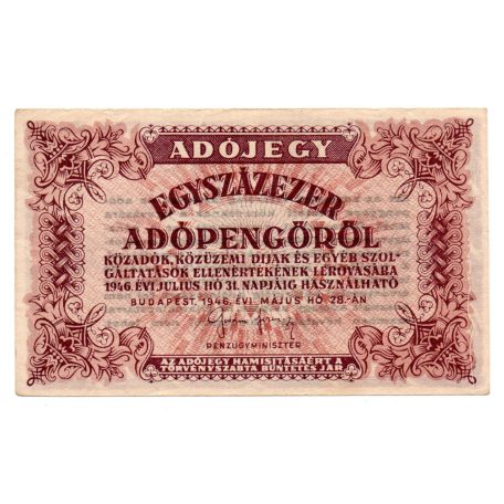 100000 Adópengő 1946 P51B VF átszivárgó nyomat