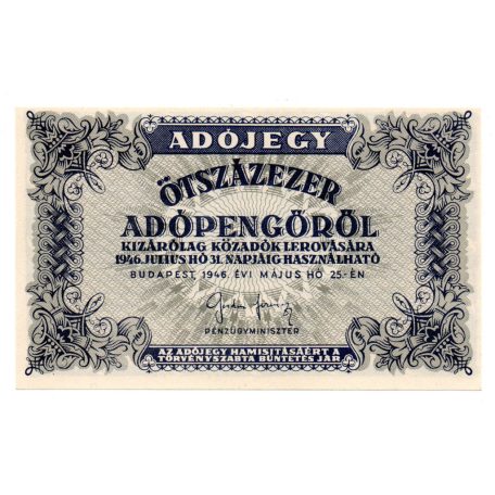 500000 Adópengő 1946 P52A UNC vékony hátlapi szöveg