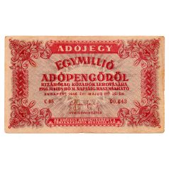 1 Millió Adópengő 1946 P53 F alacsony sorszám