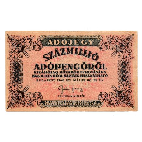 100 Millió Adópengő 1946 P55A aVF normál hátlapi betű