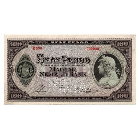 100 Pengő Bankjegy 1926 MINTA