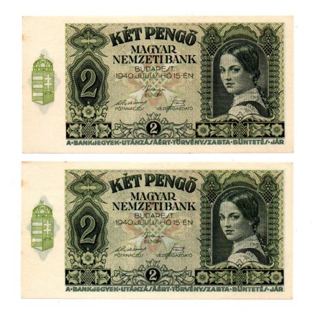 2 Pengő Bankjegy 1940 sorszámkövető 2 db
