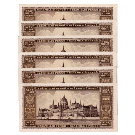 100 Millió Pengő Bankjegy 1946 aUNC-UNC sorszámkövető 6 db