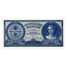 1 Milliárd Milpengő Bankjegy 1946 MINTA perforációval