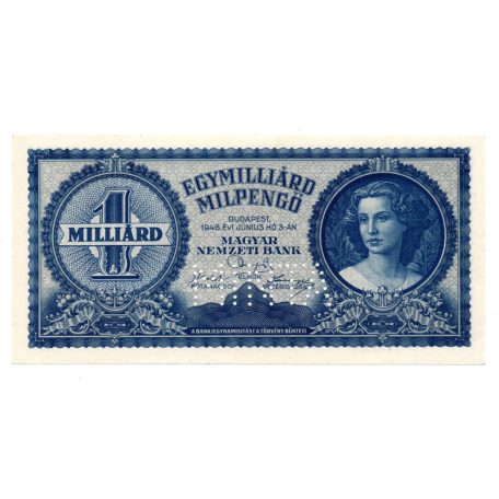 1 Milliárd Milpengő Bankjegy 1946 MINTA perforációval