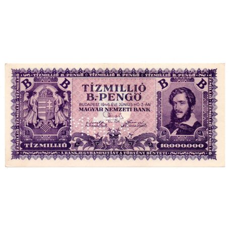 10 millió B.-Pengő Bankjegy 1946 MINTA perforációval