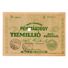 Pénztárjegy 10 Millió adópengőről 1946 P60