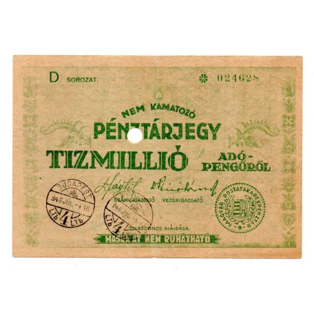 Pénztárjegy 10 Millió adópengőről 1946 P60