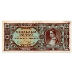 100000 Pengő Bankjegy 1945 alacsonyabb sorszám 009537