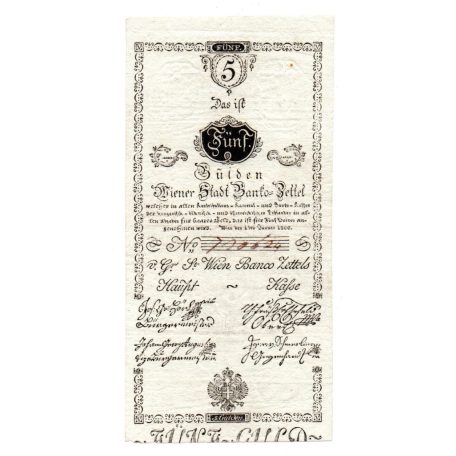 5 Gulden Bankócédula 1800 Bécs EF