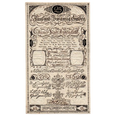 25 Gulden Bankócédula 1806 Bécs EF RITKASÁG