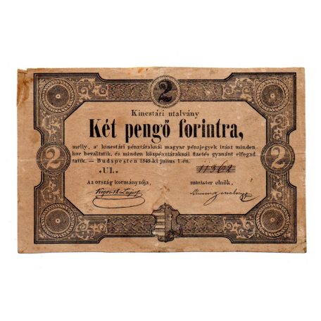 Kossuth-Szemere 2 Pengő Forintra Kincstári utalvány 1849