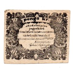 Komárom 10 Pengő krajcár Álladalmi pénzjegy 1849