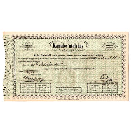 100 Forint 1848 6 hónapra szóló Kamatos utalvány