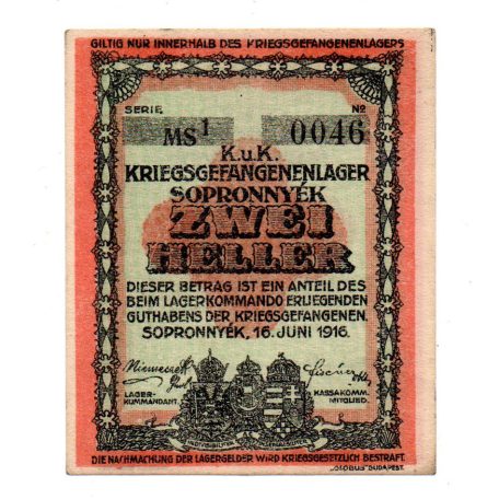 1916 Sopronnyék Hadifogolytábor 2 Fillér