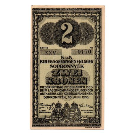 1916 Sopronnyék Hadifogolytábor 2 Korona Római sorozat aUNC