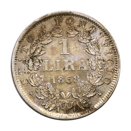 Olaszország Pápai Államok IX Pius 1 Líra 1868 R 5,0g Ag835