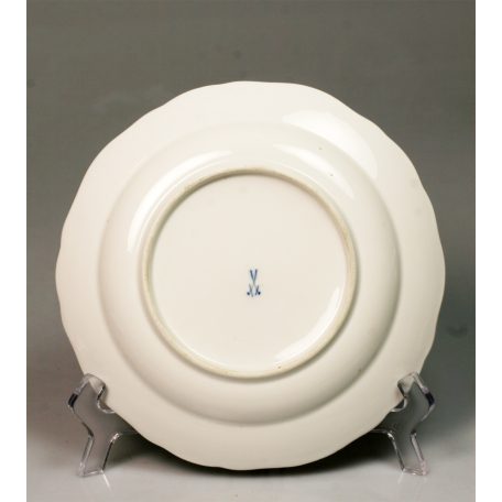 Antik pulykás festett porcelán tányér Meissen 19. sz