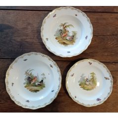   Antik kakas tyúk dekoros festett 3 db-os porcelán étszer Meissen