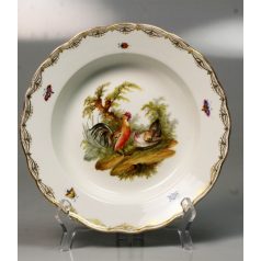   Antik kakas tyúk dekoros festett 3 db-os porcelán étszer Meissen