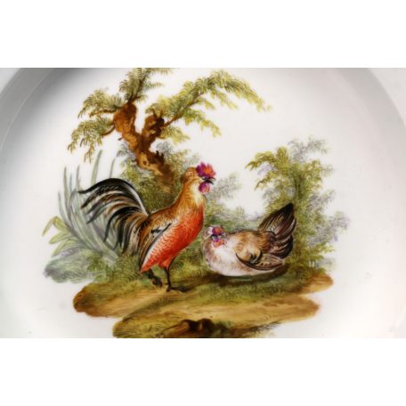 Antik kakas tyúk dekoros festett 3 db-os porcelán étszer Meissen