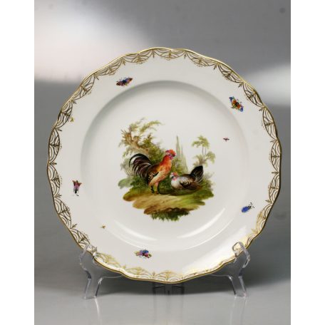 Antik kakas tyúk dekoros festett 3 db-os porcelán étszer Meissen