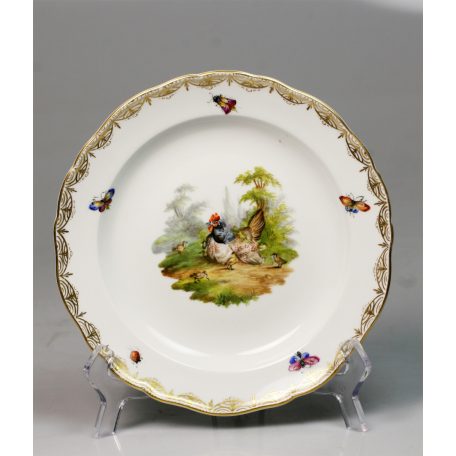 Antik kakas tyúk dekoros festett 3 db-os porcelán étszer Meissen