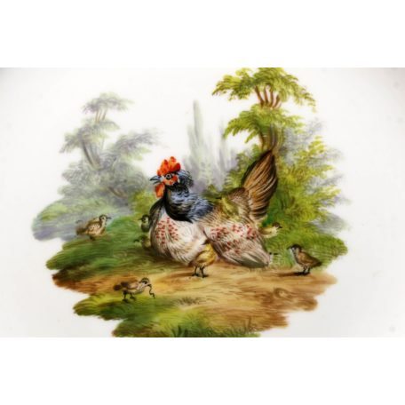 Antik kakas tyúk dekoros festett 3 db-os porcelán étszer Meissen