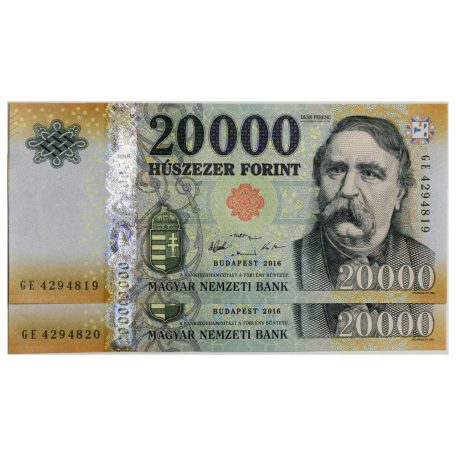 20000 Forint Bankjegy 2016 GE UNC sorszámkövető pár