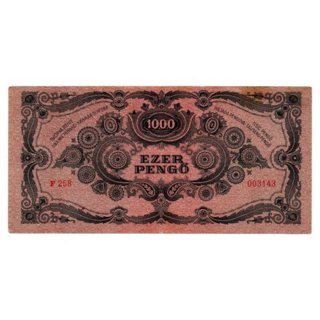 1000 Pengő Bankjegy 1945 bélyeg és alacsonyabb sorszám 003143