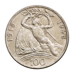 Csehszlovákia 100 Korona 1948 Függetlenség 14g Ag500