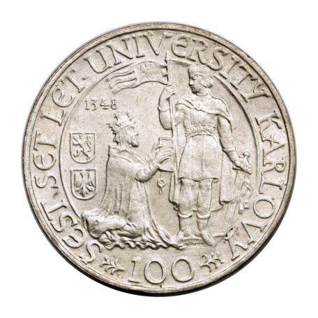 Csehszlovákia 100 Korona 1948 Karlovy Egyetem EF 14,02g Ag500