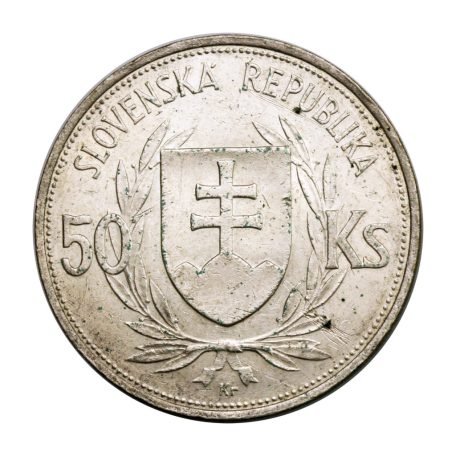Szlovákia 50 Korona 1944 Jozef Tiso gVF 16,58g Ag700