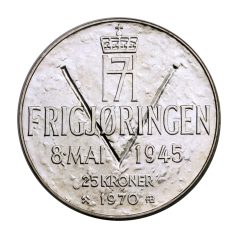 Norvégia 25 Kroner 1970 Felszabadulás 29,25g Ag875