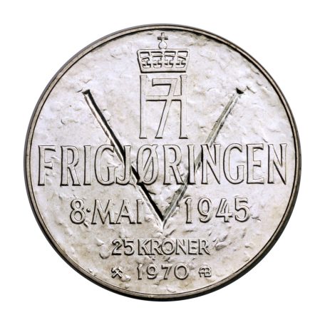 Norvégia 25 Kroner 1970 Felszabadulás 29,25g Ag875