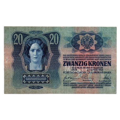 20 Korona Bankjegy 1913 I. kiadás MUSTER, MINTA