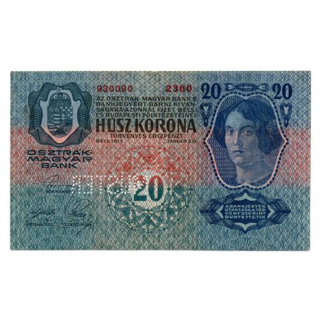 20 Korona Bankjegy 1913 I. kiadás MUSTER, MINTA