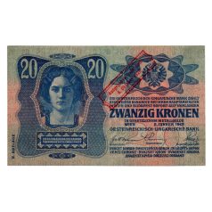   20 Korona Bankjegy 1913 II. kiadás Ausgegeben nach dem 4. Oktober 1920 bélyegzés