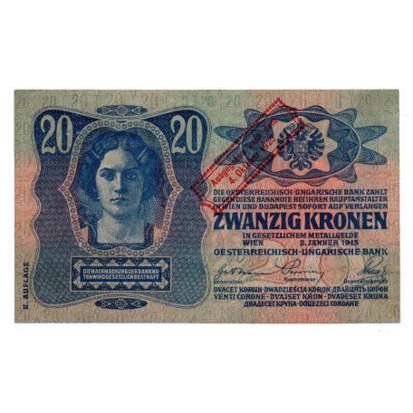 20 Korona Bankjegy 1913 II. kiadás Ausgegeben nach dem 4. Oktober 1920 bélyegzés
