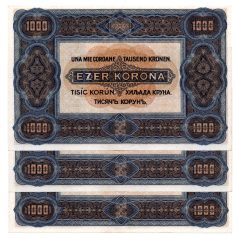 1000 Korona Államjegy 1920 UNC sorszámkövető 3 db