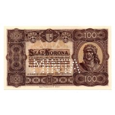   100 Korona Államjegy 1923 Magyar Pénzjegynyomda aUNC-UNC MINTA perforáció